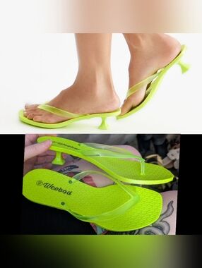 New Neon Green Kitten-Heel Flip Flop Sandals